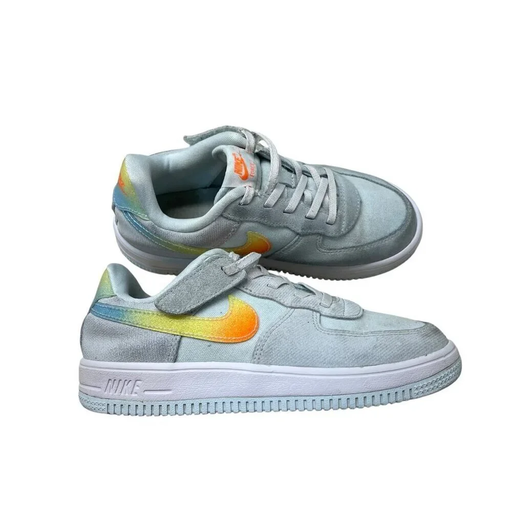 Nike Force 1 Low EasyOn Glacier Blue Light Lemon Twist Sneakers Shoes Youth 2